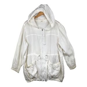 Eileen Fisher White 100% Irish Linen Hooded Anorak Jacket-1X